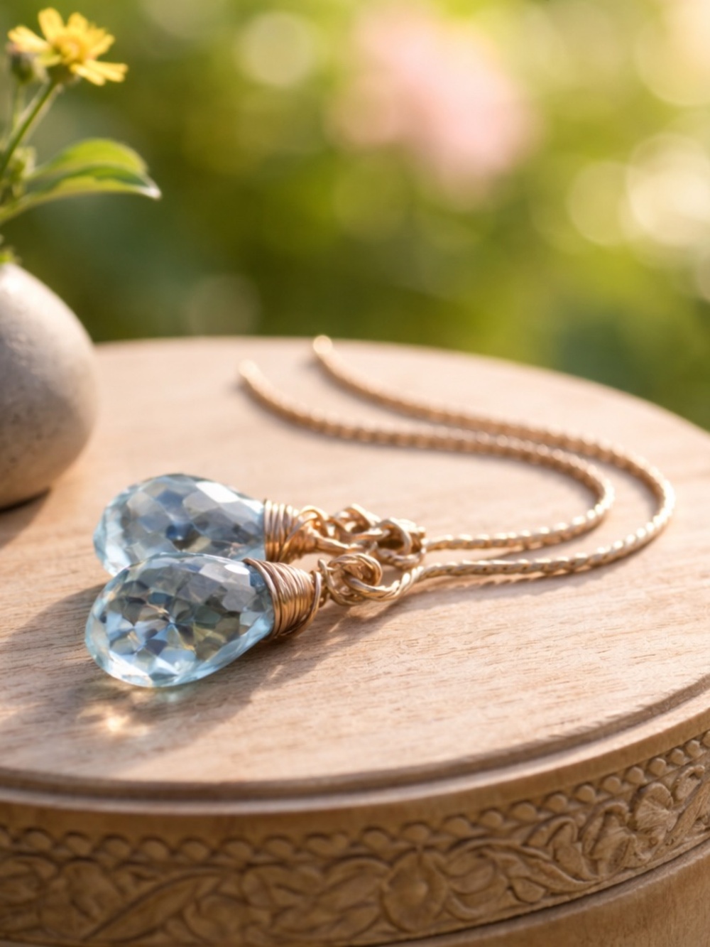 New Handmade Blue Topaz Briolette Earrings, 14K Rose Gold Filled